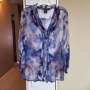 Elegant Sheer Blouse in Blue and Brown
